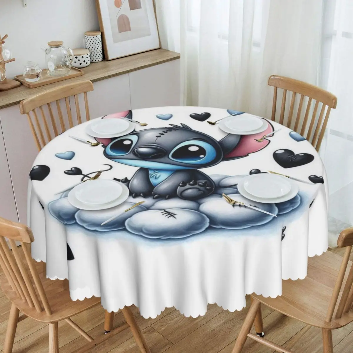 

Customized SLilo And Stitch Cartoon Round Tablecloths 60 Inches Anime Table Cover for Wedding Table Cloth