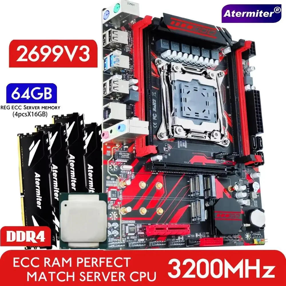 E5-2699 v3、X99マザーボード、CPUクーラー　セット Atermiter X99 Motherboard Kit Set with Xeon E5 2699 V3 CPU LGA