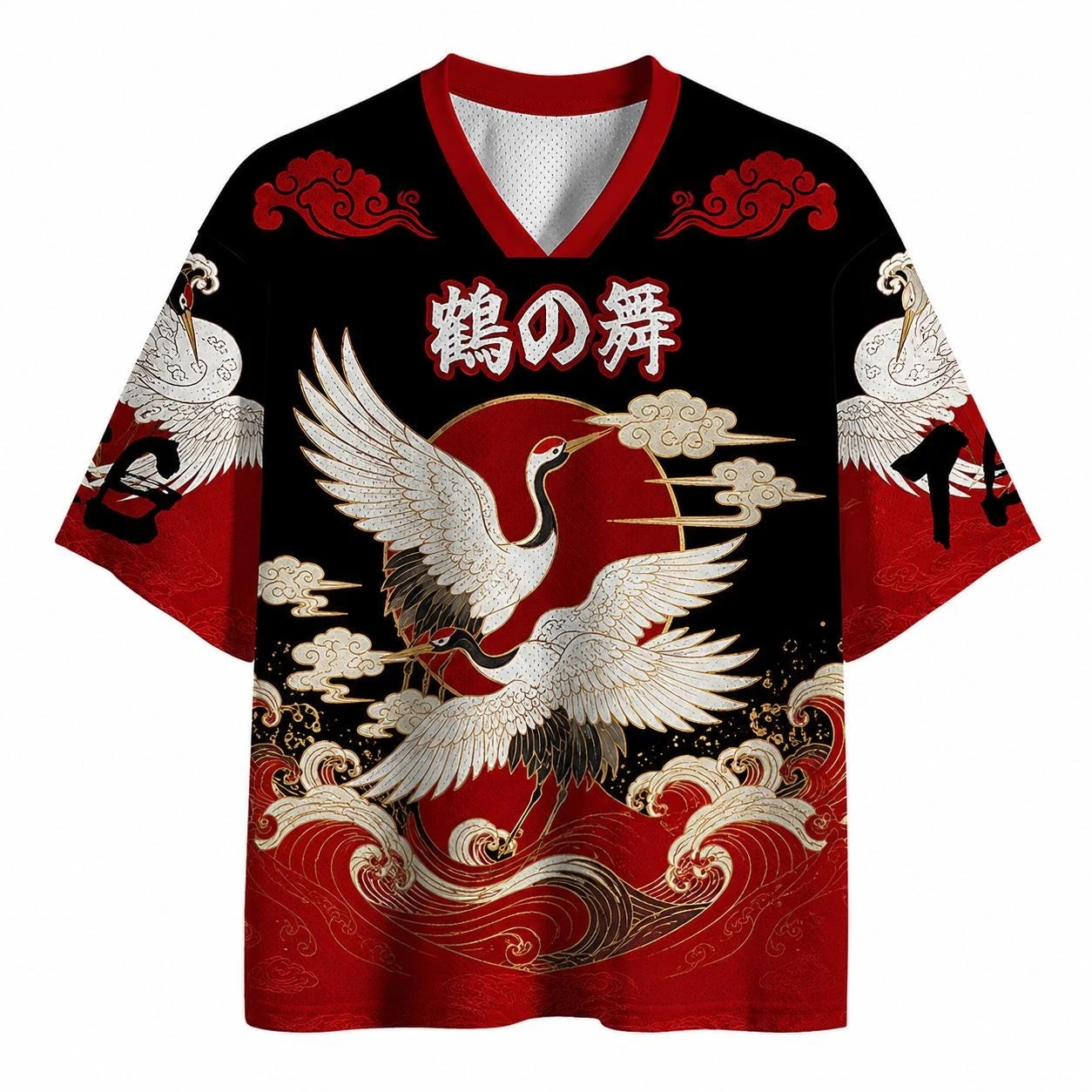 2026 Sommer Mode Neuer Stil Lustiges Rotes Kranich-Kunstdesign 3D-Druck Schnelltrocknendes T-Shirt Lässiges Lockeres V-Ausschnitt T-Shirt Große Größen