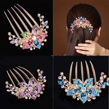 Crystal Flower Hairclips Fashion Hair Maker Bun Hair Combs Shiny Hairpins for Women Hair Accessories