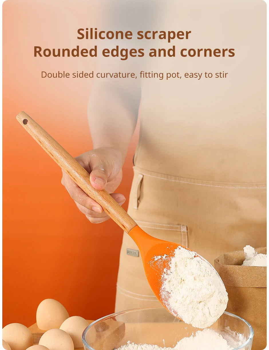 Description Picture 6 of item3-Piece Set of Wooden Handle Silicone Kitchen Utensils Cooking Utensils Set Non Stick Shovel Cooking Utensils Baking Tools