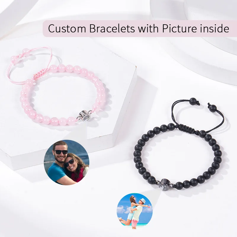 Personalizzato Foto Proiezione Coppia Braccialetto Intrecciato Braccialetto Di Corda Nero Regalo Per Gli Amanti