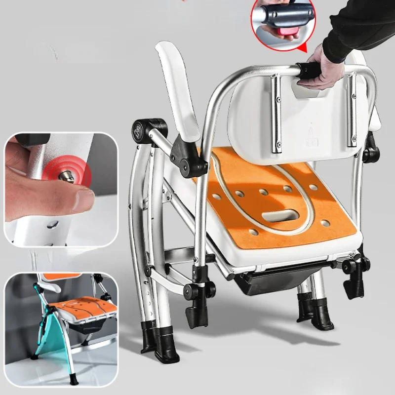 Foldable Shower Stool, Non-Slip Bath Seat, Indoor Mobile Toilet with Backrest, Portable Aid for Elderly, Resting Chair 6