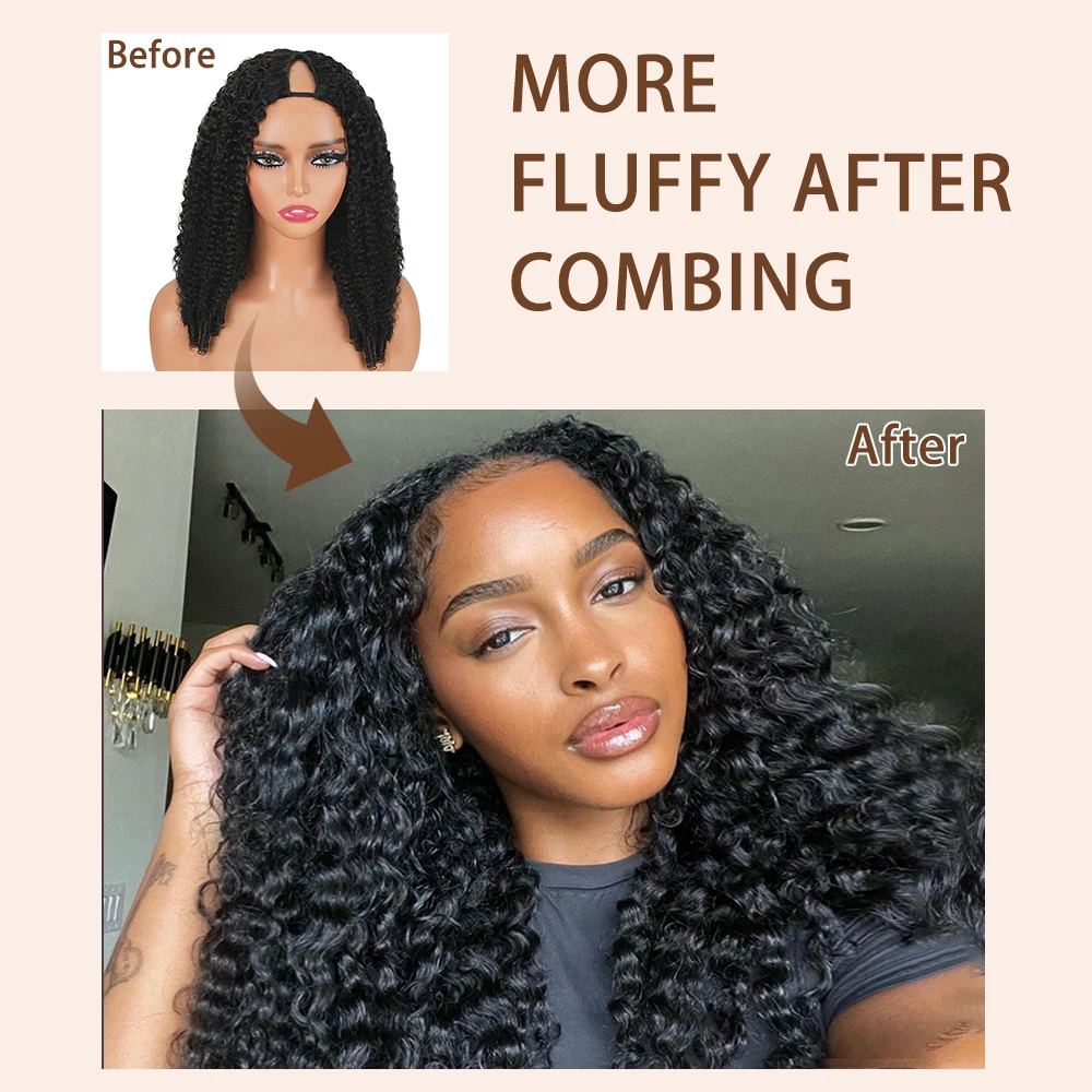 Indian Deep Wave Curly 220% V Part Wig Human Hair 100% Upgrade U Part Human Hair Wigs For Women High Density Machine Made Wig