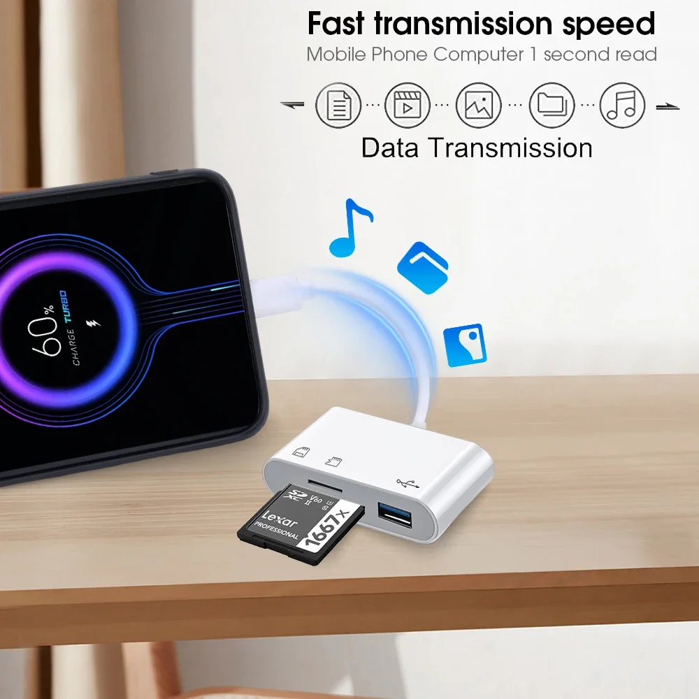 Type c otg adapter 3 In 1 Type-c to USB C A OTG adapter hub converter for Samsung Xiaomi Android laptop tablet multi port SD TF memory card reader