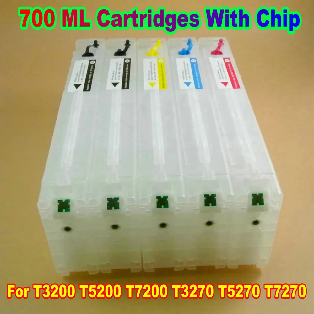 700ML Refillable Ink Cartridges With Chip For Epson SureColor T3200 T5200 T7200 T3270 T5270 T7270 Chip Stable T6941-T6945 Model