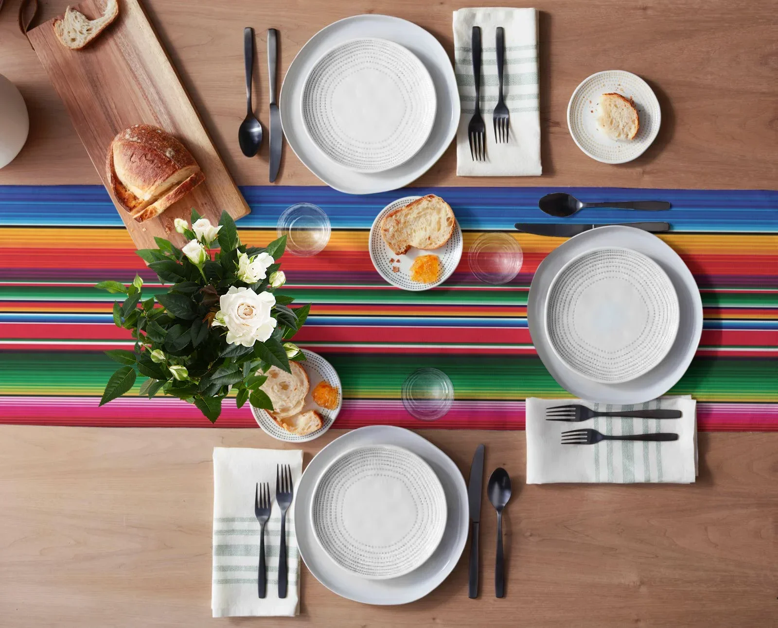 Mexican Serape Linen Table Runner Dresser Scarf Decor Colorful Striped Mexican Fiesta Day of The Dead Table Runner Party Decor 3