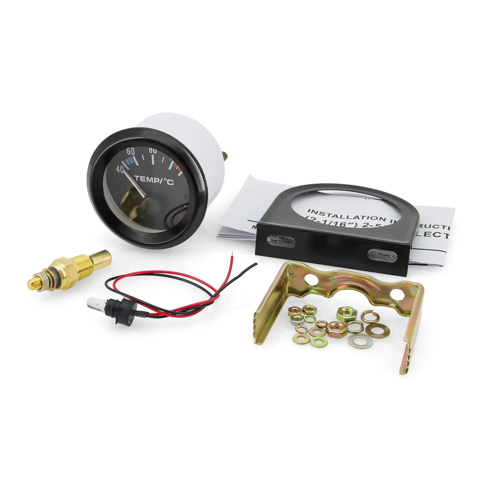 Automobile Gauge 2" 52MM Black Water Temperature /Oil Temperature/Oil Press Psi/Voltmeter/Fuel Level Gauge Car Meter with Bracket Pod Holder 12V