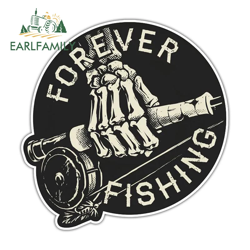 

EARLFAMILY 13cm x 12.8cm Forever Fishing Reel Sticker for Tackle Box Toolbox NEVER Tire of Fishing Decal Funny Car Stickers