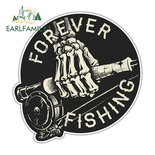 EARLFAMILY 13cm x 12.8cm Forever Fishing Reel Sticker for Tackle Box  Toolbox NEVER Tire of