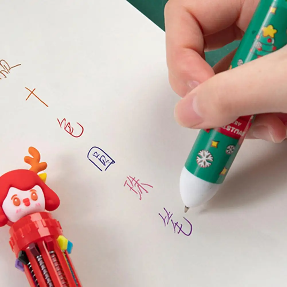 

Adorable Useful 10 Color Christmas Push Ballpoint Pen Eco-friendly Pen Multi-purpose for Children