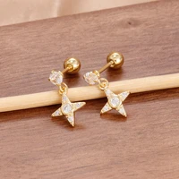 Luxury Stainless Steel Star Dangle Earrings For Women Sparkling Zircons Geometric Ear Piercing Earring Fashion Jewelry aretes