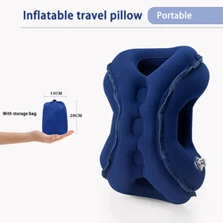 Deluxe Inflatable Travel Pillow with Chin and Neck Support for Ultimate Comfort (Blue)