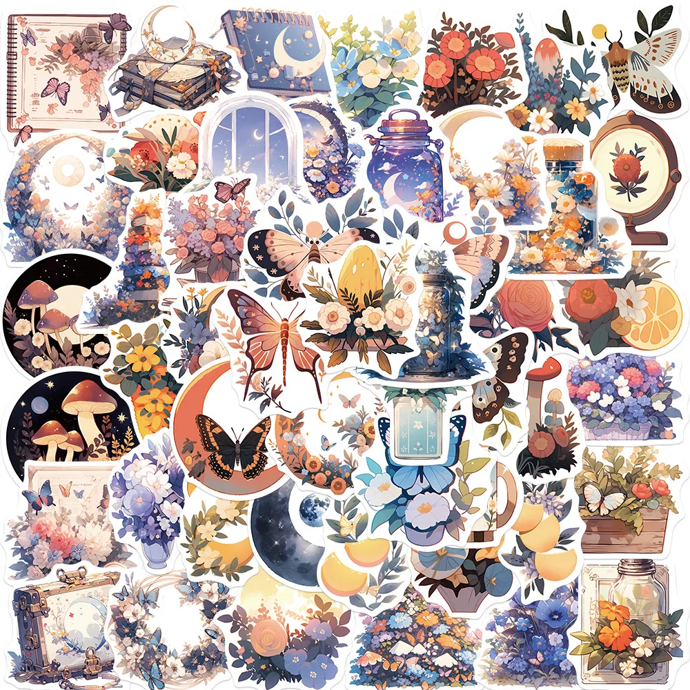 

10/30/50PCS Cute Flowers Moon Butterfly Cartoon Stickers Decals For Kids DIY Laptop Scrapbook Stationery Fridge Funny Sticker
