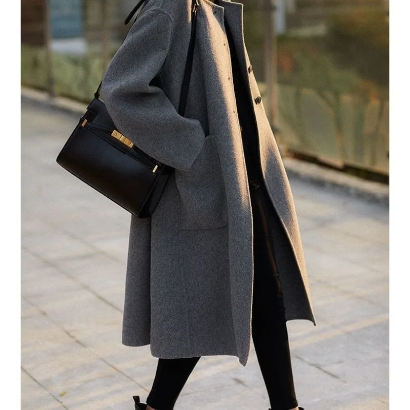 Women's Reversible Cashmere Coat, Long Loose Casual Woolen Outwear, Temperament Fashion, All-Matching, Autumn, Winter, New, 2024