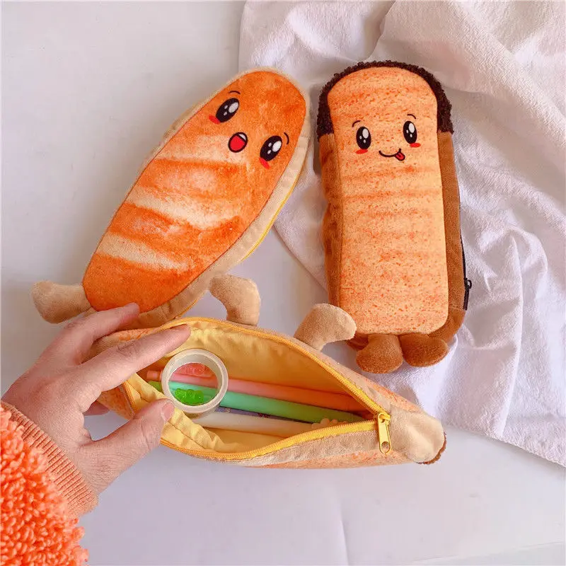 귀여운 봉제 펜 상자, 귀여운 대용량 토스트 필통, 보관 화장품 가방, 학교 사무용품 문구