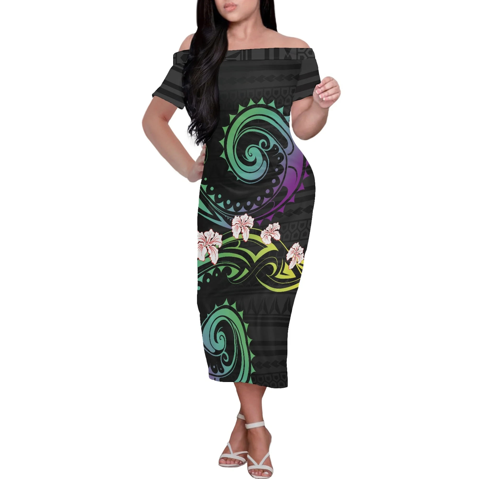 

Женские платья в гавайском стиле с цветочным принтом, летнее женское офисное платье с открытыми плечами и коротким рукавом, облегающая пикантная модная одежда