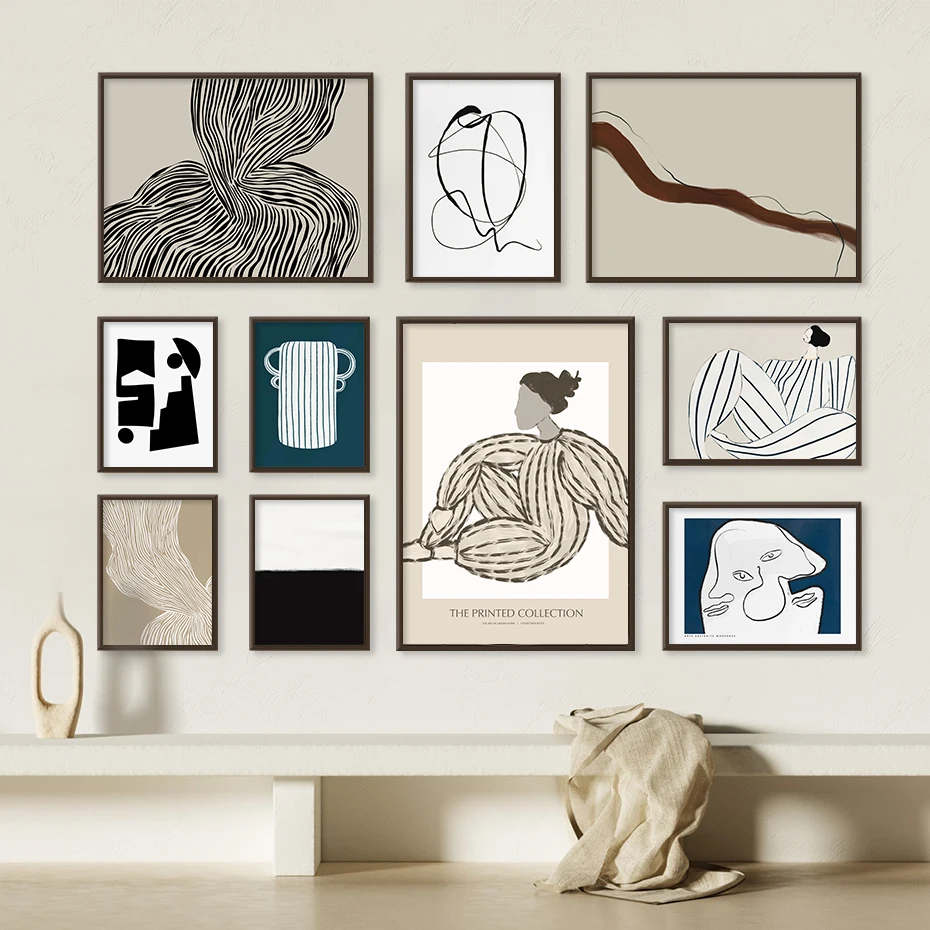 

Contemporary Abstract Black Line Mid Century Wall Art Canvas Paintings Picture Poster Print Living Room Interior Home Decor