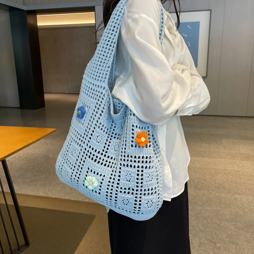 2023 Handmade Knitted Flower Tote Bags Fashion Weaving Commuter Handbag  Luxury Designer Shoulder Bags Female Simple Shopper Bags - AliExpress