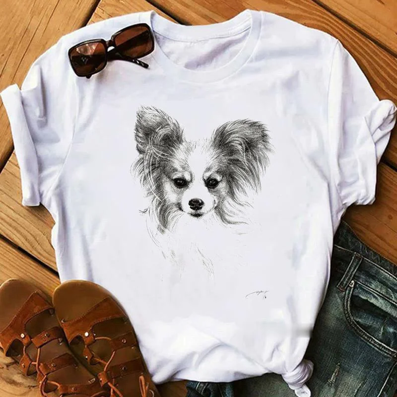 Schnauzer/Seyur/Yorkshire Terrier/Chihuahua/Retriever/Pomeranian/Papillon Cane Vintage Ritratto Stampa T-Shirt Estiva Da Donna