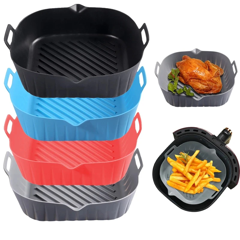 Silicone Basket Pot Tray Airfryer Liner For Air Fryer Reusable Container Kitchen Pan Baking Mold Canister Shape Protector air fryer accessories air fryer liners