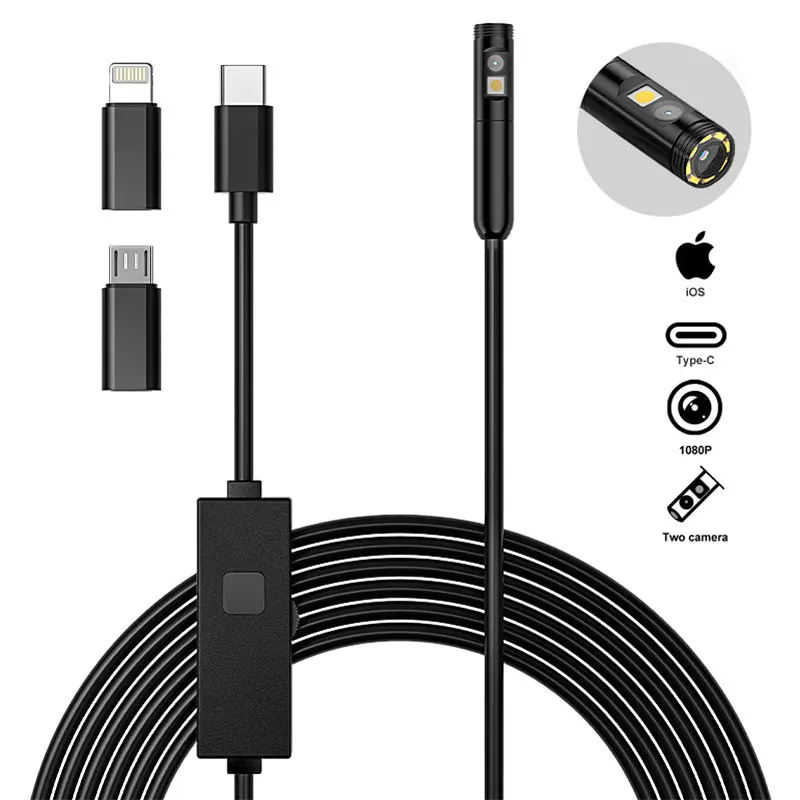Type-C Endoscope Single Dual Camera Waterproof USB Probe 3in1 IOS Micro USB Car Inspection Borescope for iphone Android Phones 1
