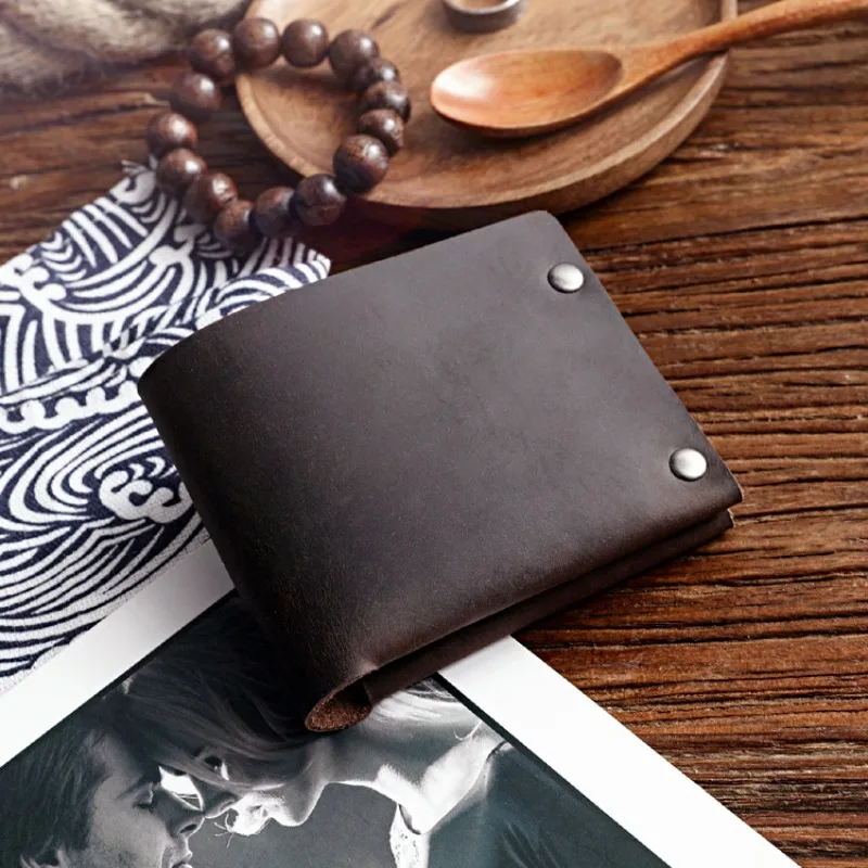 Genuine Leather Wallets for Men Handmade Vintage Crazy Horse Leather Slim Bifold Men's Wallet with Hasp Coin Pocket Coin Purse