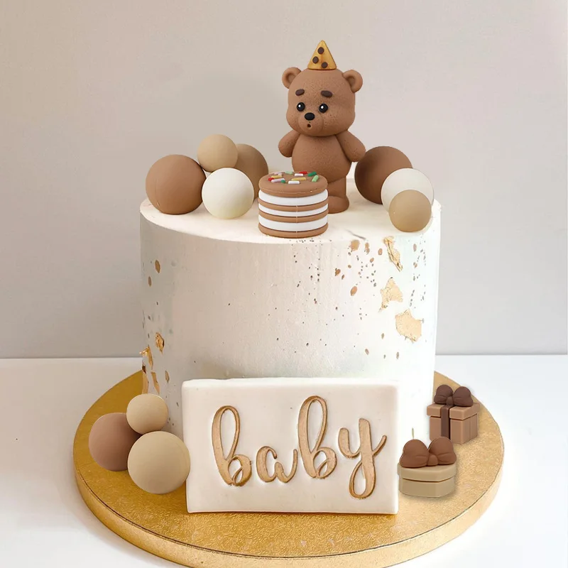 16pcs/set Bear Balls Cake Topper for Kids Boy Girl 1st Birthday Party Decoration INS Style Cake Decor Teddy Theme Baby Shower