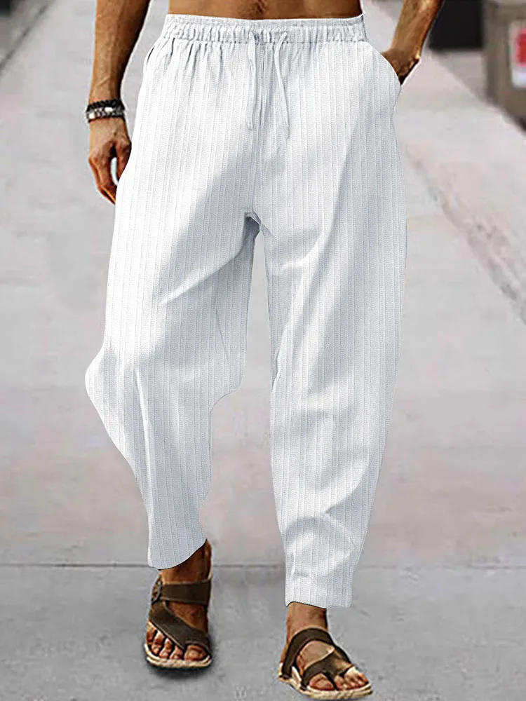 

Men's Hip Hop Breathable Cotton Linen Striped Loose Casual Sports Pants