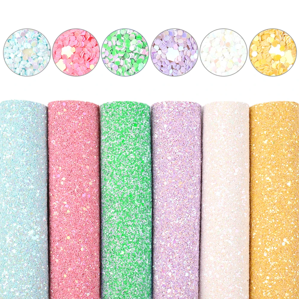 A5 Size 5-8pcs/lot Chunky Glitter Faux Leather Sheets Solid Color Synthetic Leather Fabric Set DIY Earrings Bows Craft,1Yc15424