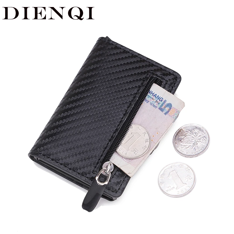 DIENQI Tarjetero anti RFID de de carbono y cuero para hombre, funda minimalista, billetera de negocios, de bolsillo|Tarjeteros| - AliExpress