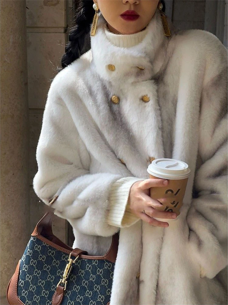 Thicken Long Faux Rabbit Fur Overcoats Winter Imitate Mink Chaquetas High Quality Women Plush Coats Stand Collar Furry Jackets