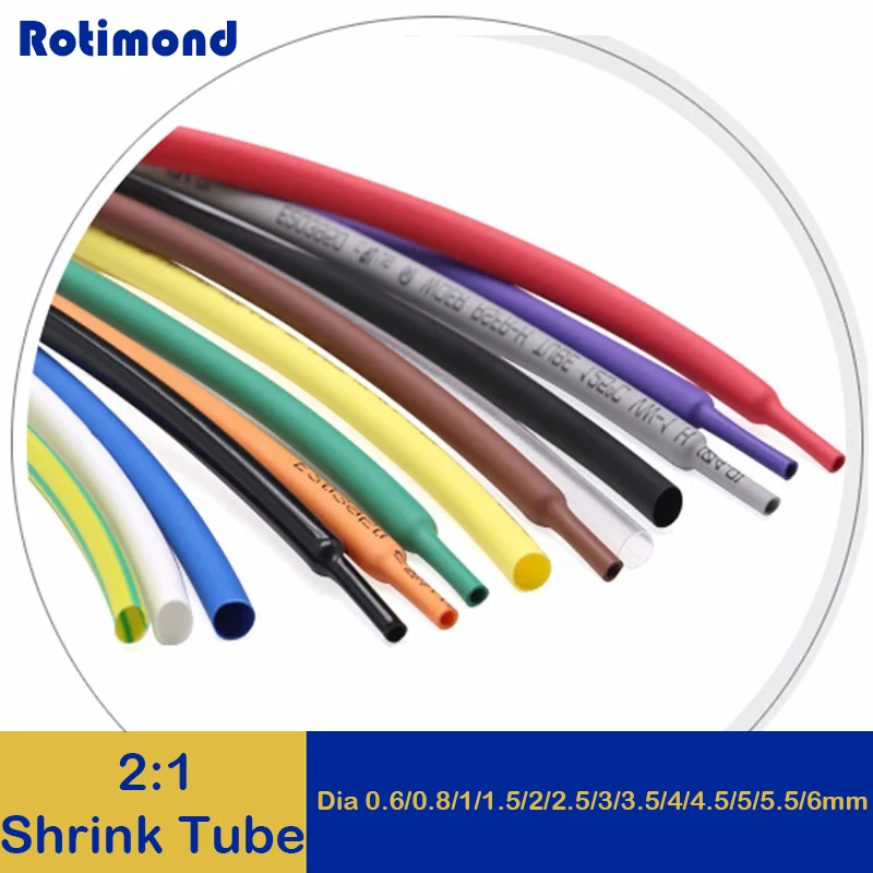 2M Diameter 0.6 0.8 1 1.5 2 2.5 3 3.5 4 4.5 5 5.5 6 mm Polyolefin Heat Shrink Tube 2:1 Shrink Ratio Insulated Cable Sleeve