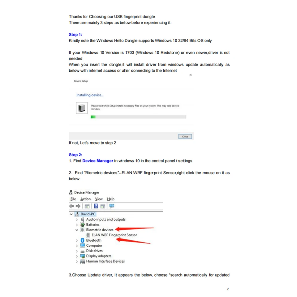 Compact USB Fingerprint Reader for Windows Hello