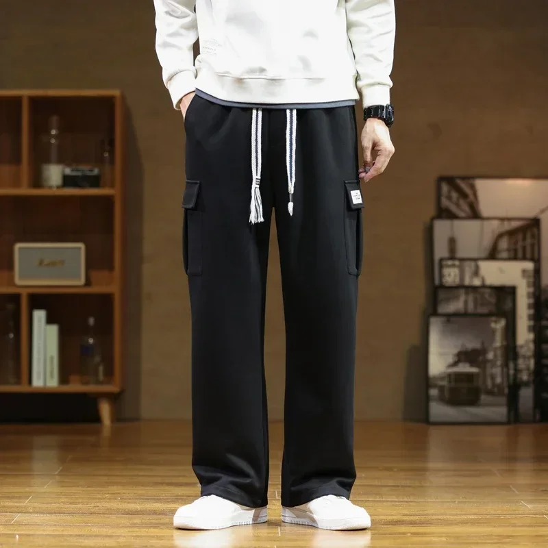 Wide Leg Pants Men Autumn Straight Elastic Waist Baggy Cargo Trouser Male Relaxed Streetwear Sweatpant Plus Size Big
