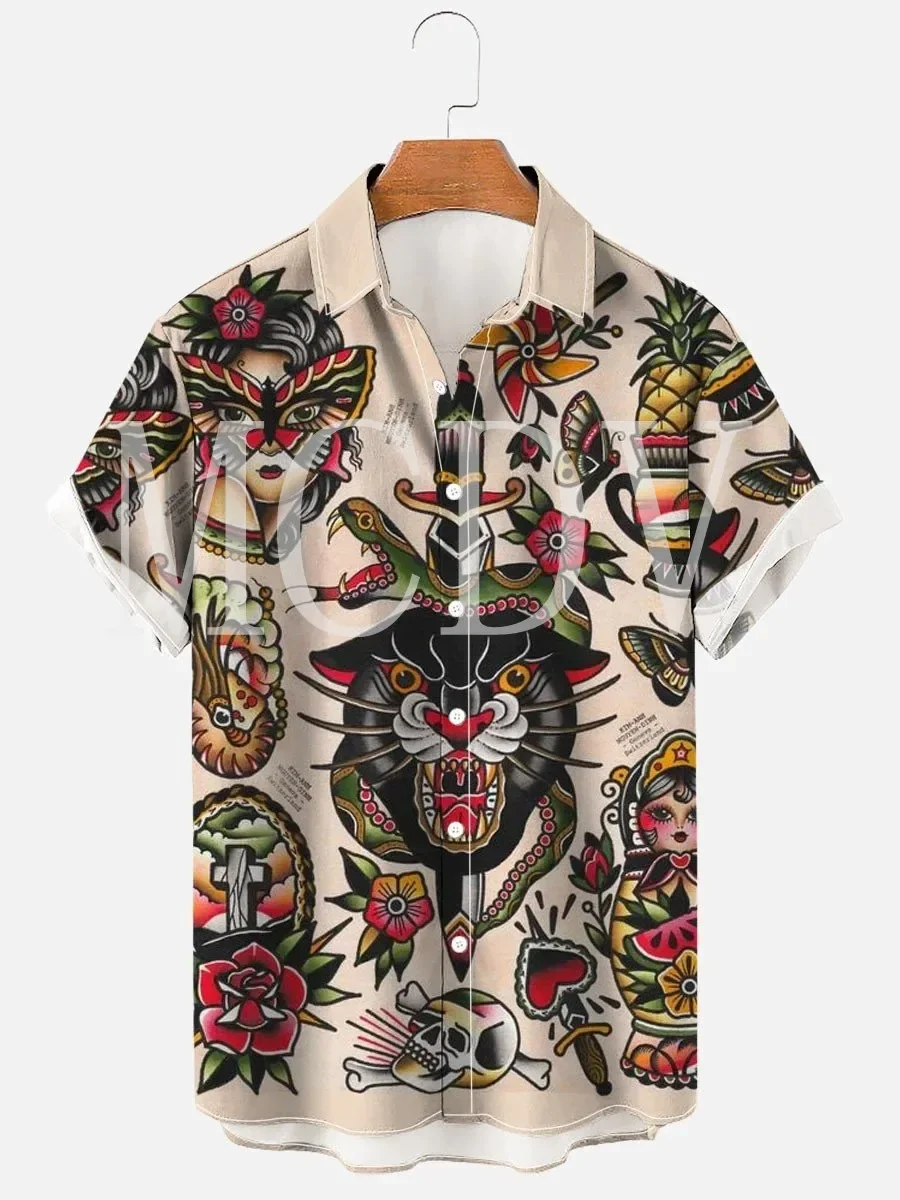 Summer Hawaiian Shirts for Men and Women Road ROUTE66 Plus Size Leisure Fashion Button Shirts