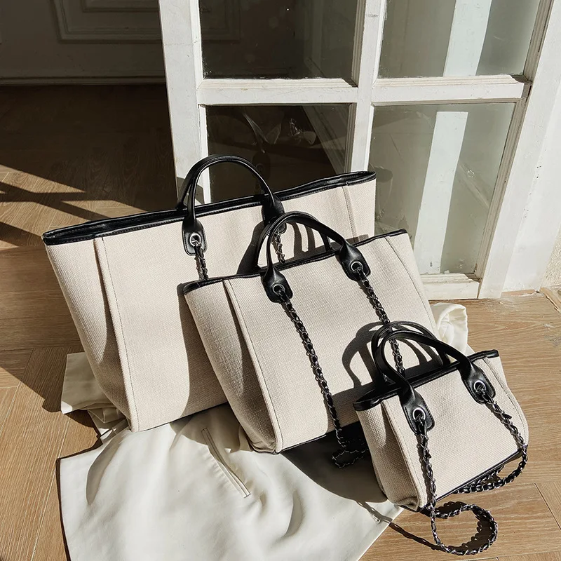 

2022 Women's Bag Wholesale Canvas Handbag European Large Capacity Tote Bag NEW Chain Single Shoulder Diagonal Bag