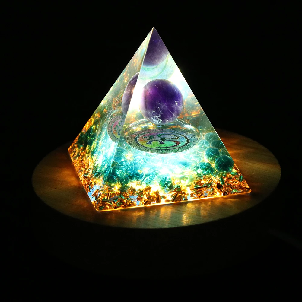 Wooden Luminous Lamp Base USB Portable Night Light Stand Holder Light Bases Crystal Energy Pyramid Accessories