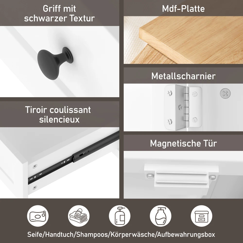 51 x 46 x 85 cm Stand-Badezimmerschrank mit Waschbecken, geräuschlose Schublade mit großem Fassungsvermögen, verstellbarem Regal, Keramikwaschbecken – Detail 5