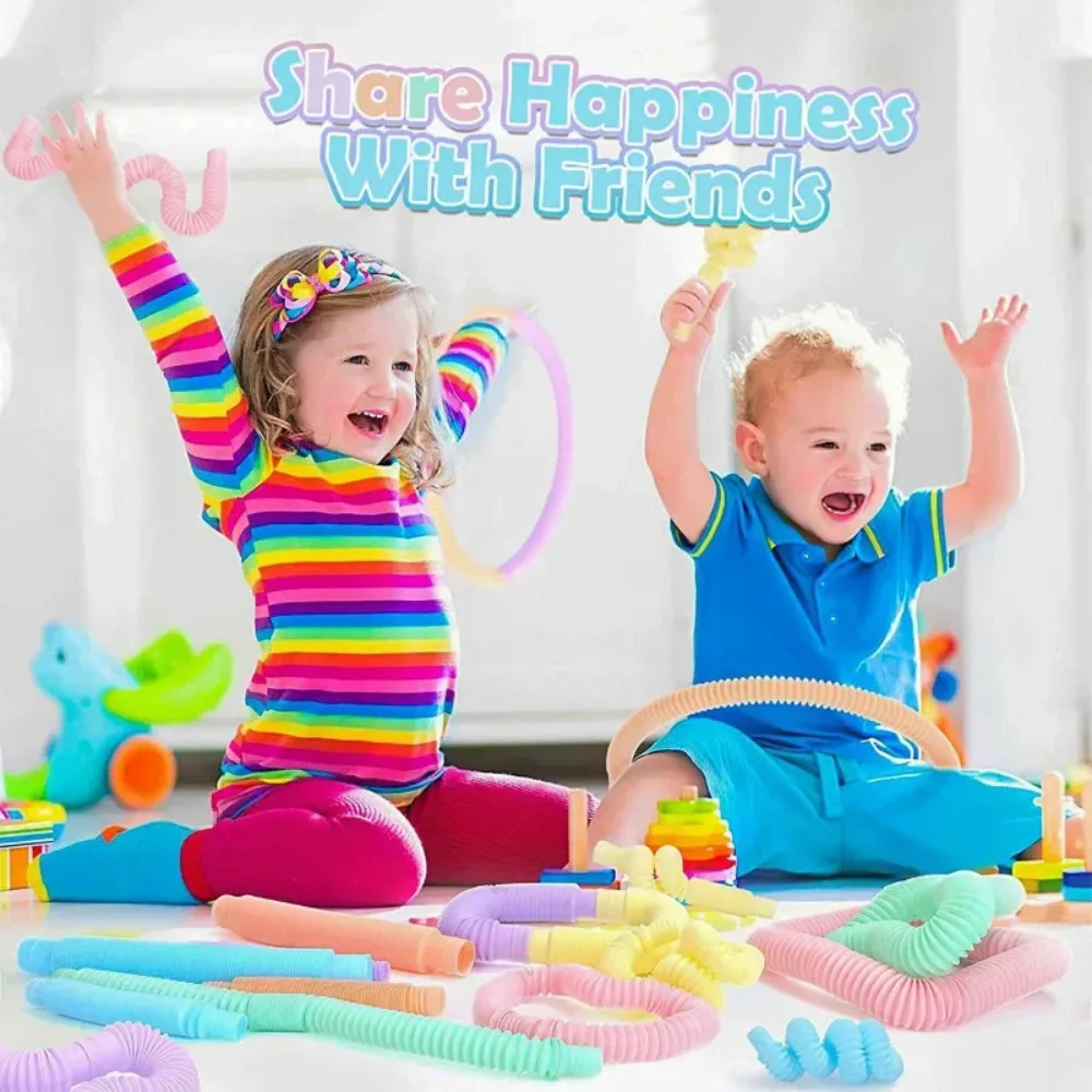 Pop Tubes 6 Pcs/Pack Pop Tubes Sensory Toys Fidget Pop Tube Stress Relief Decompression Finger Toy Telescopic Tube for Kids Teenager Gifts