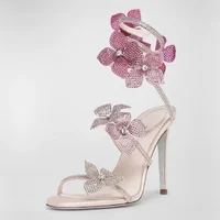 Eilyken Sexy cristal fleur mince talons hauts femmes sandales Style de rue bande étroite bride à la cheville pôle danse dames chaussures 2