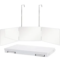 Sleek Black Portable Trifold Mirror with Adjustable Height & Telescoping Hooks - Perfect for Hair Styling and Makeup (White)
