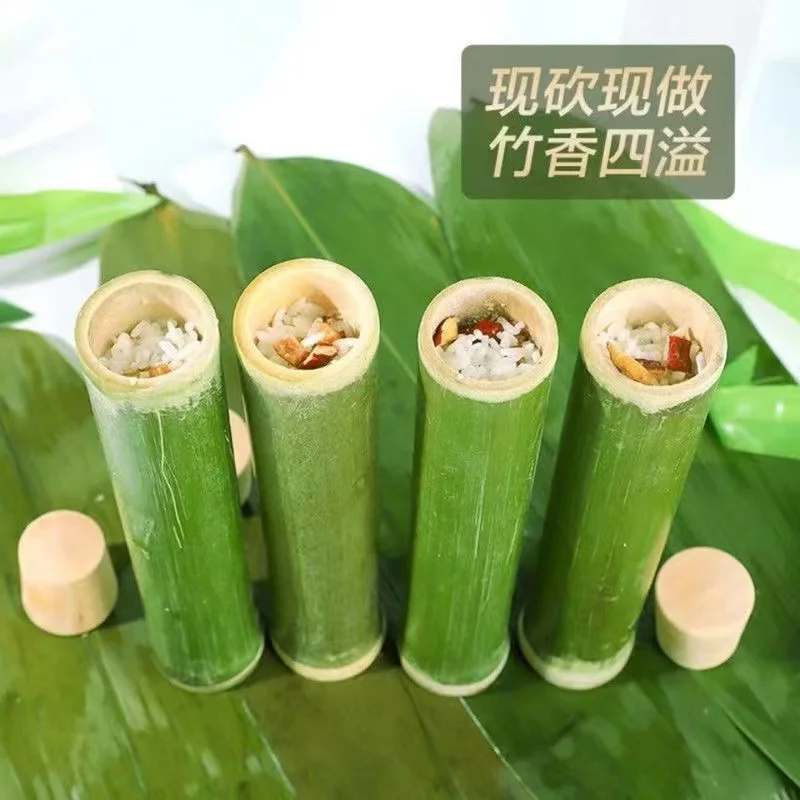 

10 PCS Fresh Pure Natural Bamboo Tube Steamer with Lid Barre Glutinous Rice Zhong Zi