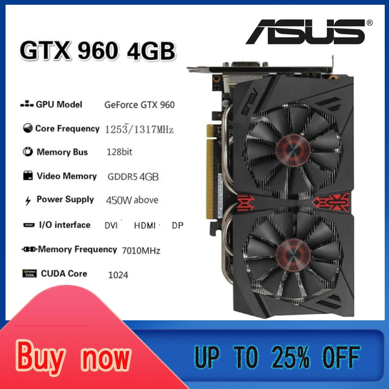 ASUS Raphic Card GTX 950 960 1050 1060 1650 RX 580 2GB 3GB 4GB 6GB 8GB Video Cards GPU Support AMD Intel Desktop CPU Motherboard graphics card for gaming pc Graphics Cards