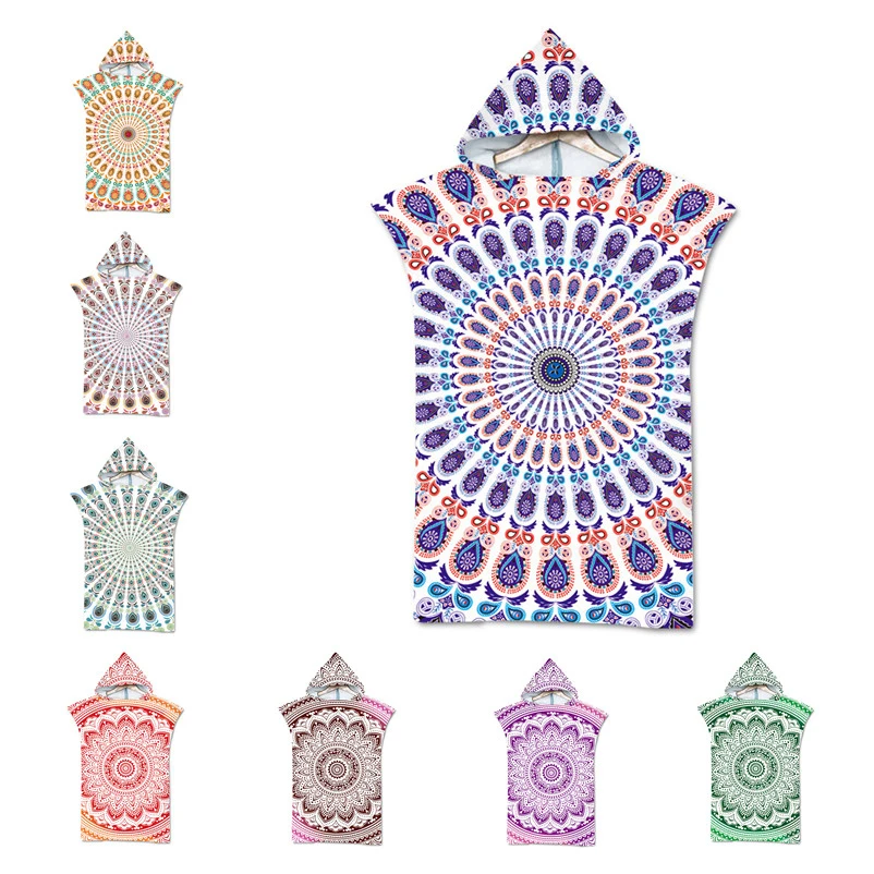

Mandala Adult Beach Suit Change Robes Poncho Hood Beach Towel Geometric Printed Microfiber Quick Drying Absorbent Bath Beachwear