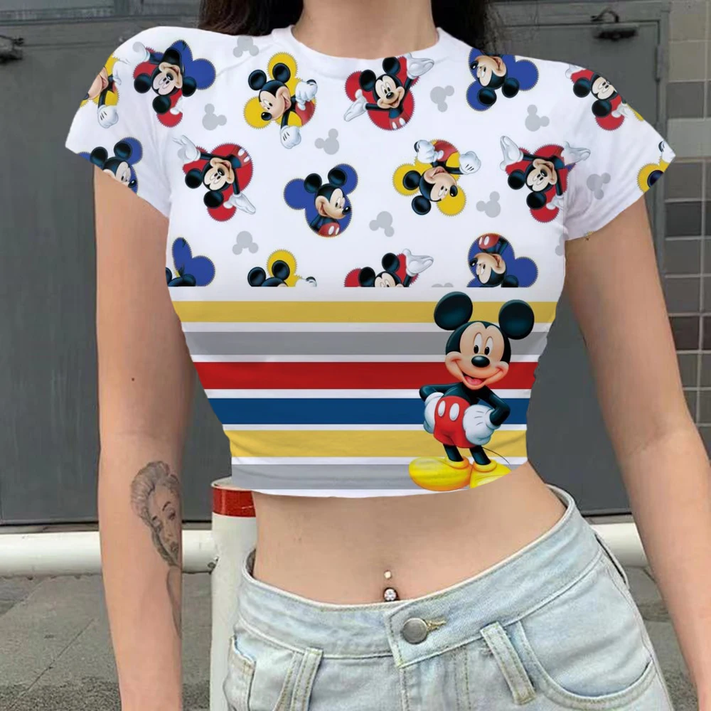 

Disney Minnie Mickey Print T-Shirt Women Black White Tops Female Summer Short Sleeve Ladies T-shirt Casual O-neck Tees Tshirt