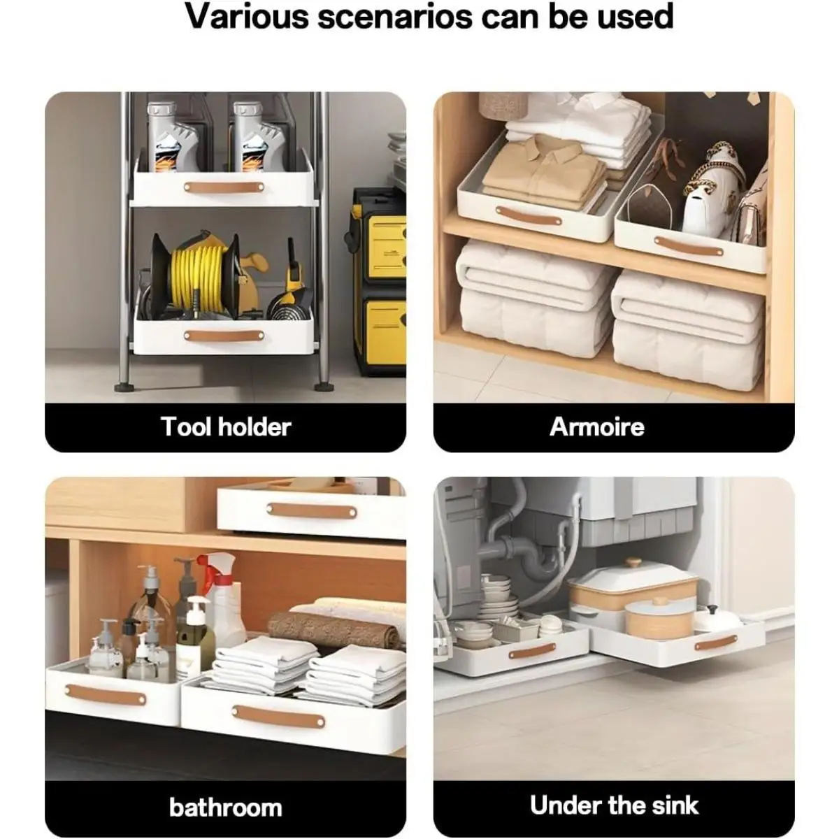 Pull out Cabinet Organizer Fixed with Adhesive Nano Film, Heavy Duty Slide Out Pantry Shelves Drawer Storage, Kitchen,Bathroom,