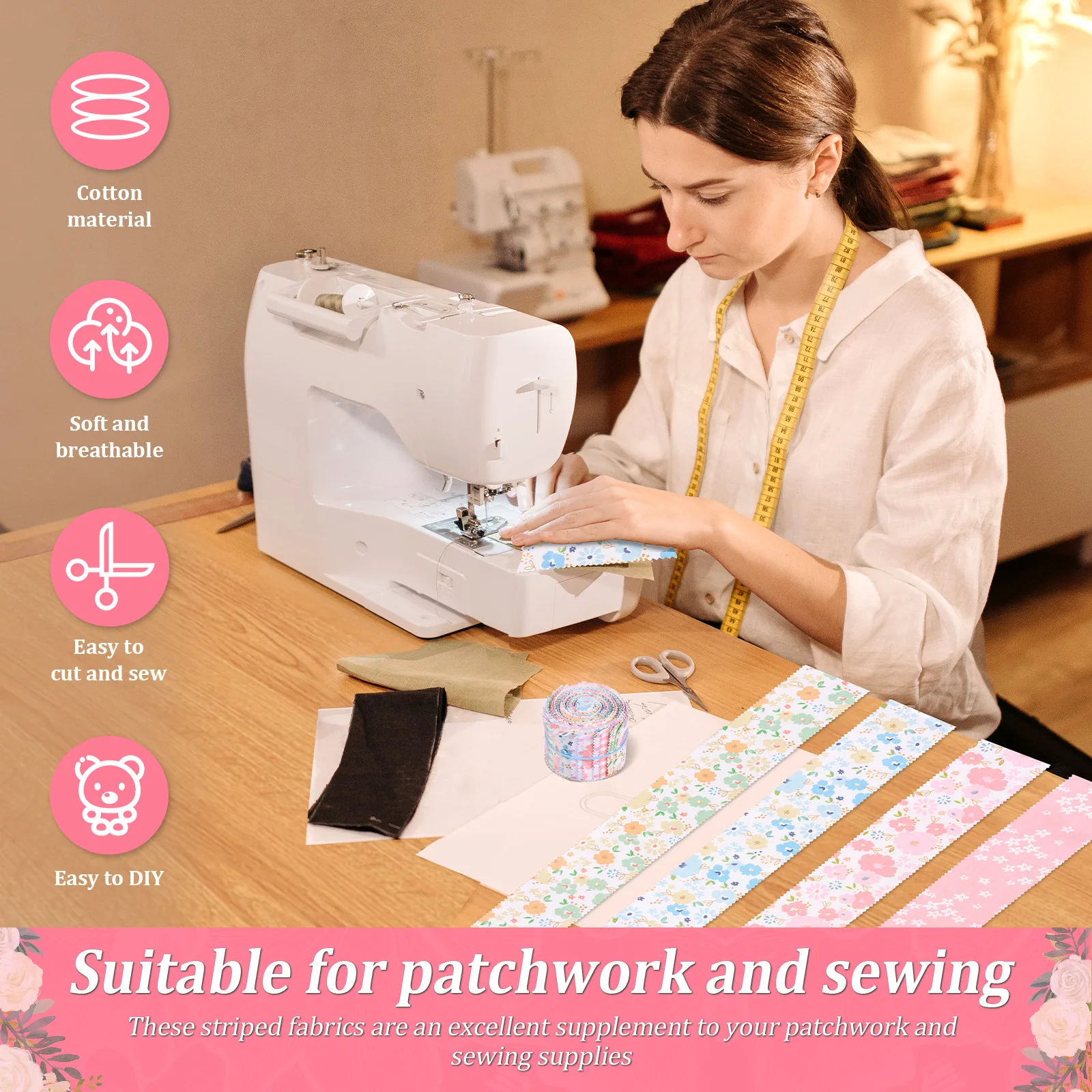 80/84 Pcs Sewing Patchwork Roll Floral Cotton Fabric Cotton Jelly Roll Up Cottons Fabric Quilting Strips Patchwork for DIY Craft