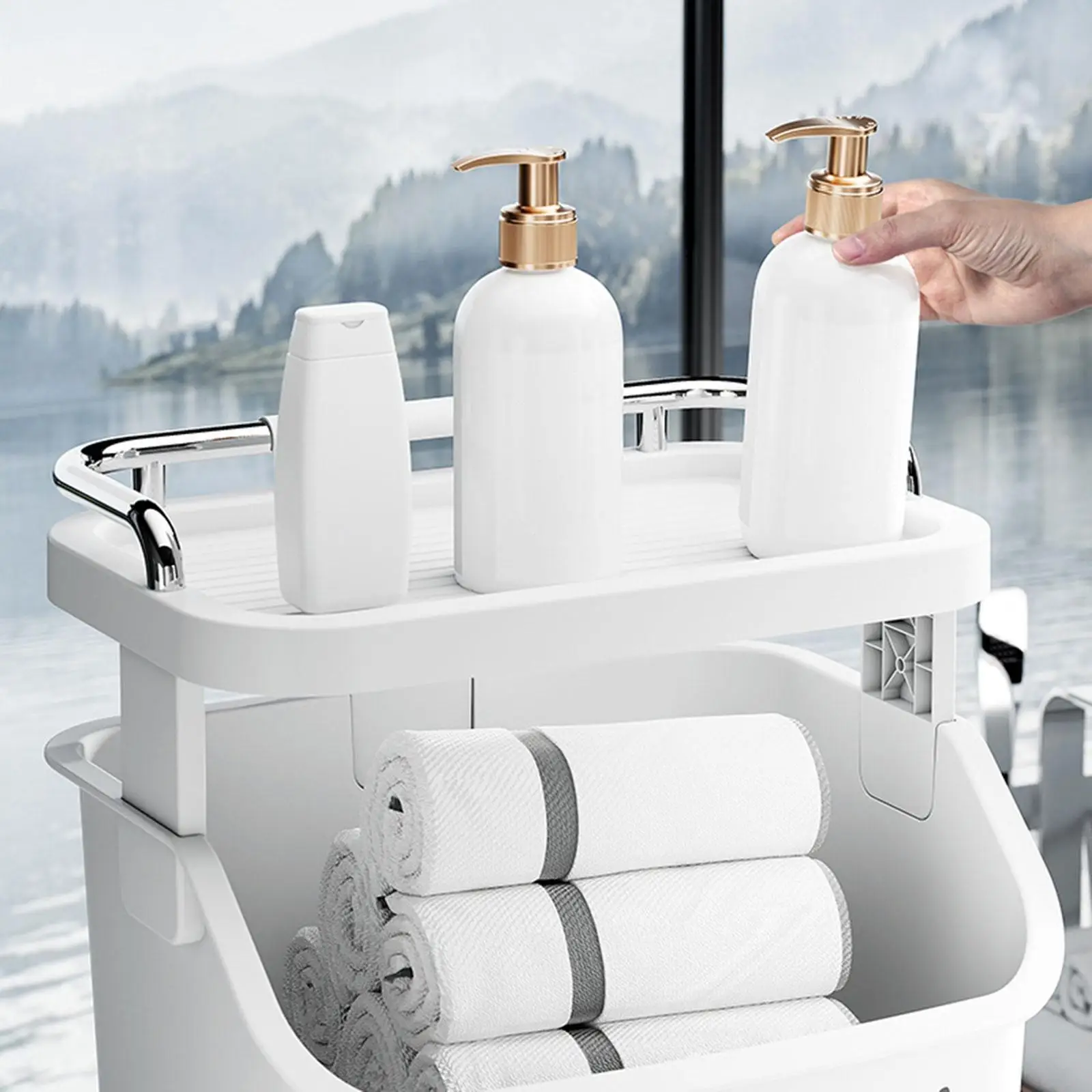 Laundry Cart Dirty Clothes Basket Storage Organizer with Wheels, Laundry Hamper Storage Shelves for Apartment Home Dorm 5