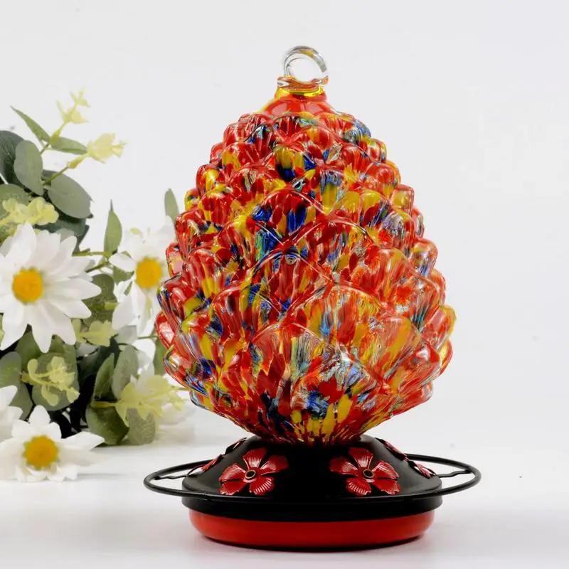 Bird Feeder Bird Supplies Colored glass Bird Water Feeder Bottle Hanging Hummingbird Feeder Garden Outdoor Plastic Flower Iron Hook Pet Bird Accessoires